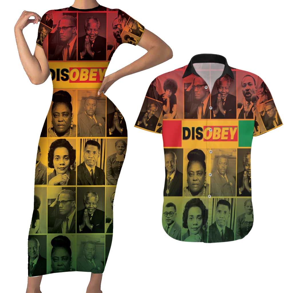 Disobey Black History Tribute Couples Matching Short Sleeve Bodycon Dress and Hawaiian Shirt Honoring the Civil Rights Legacy - Wonder Print Shop