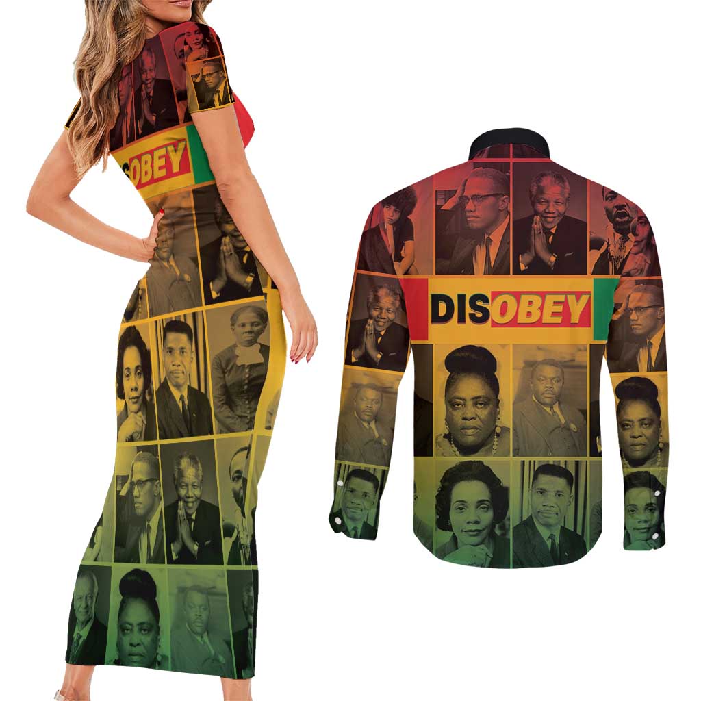 Disobey Black History Tribute Couples Matching Short Sleeve Bodycon Dress and Long Sleeve Button Shirt Honoring the Civil Rights Legacy - Wonder Print Shop