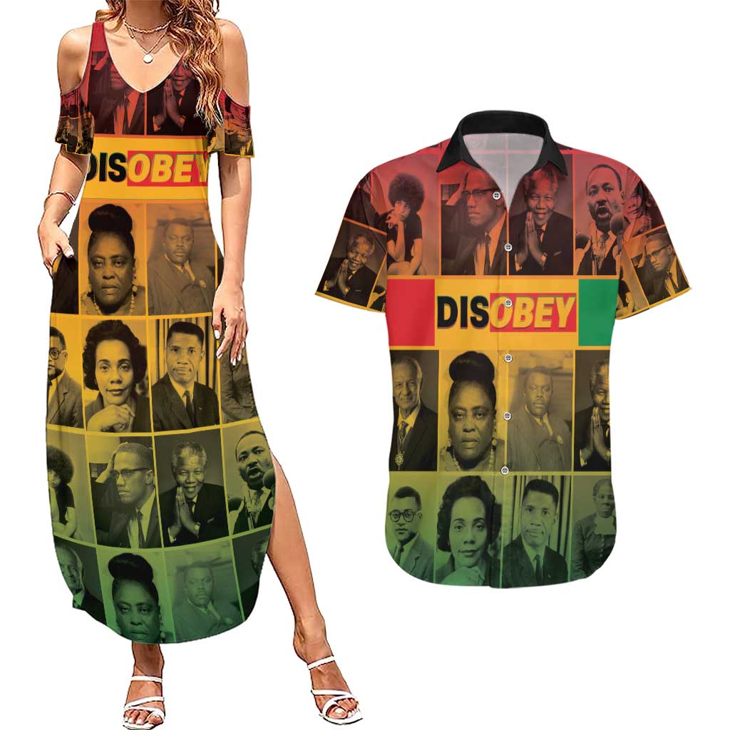 Disobey Black History Tribute Couples Matching Summer Maxi Dress and Hawaiian Shirt Honoring the Civil Rights Legacy - Wonder Print Shop