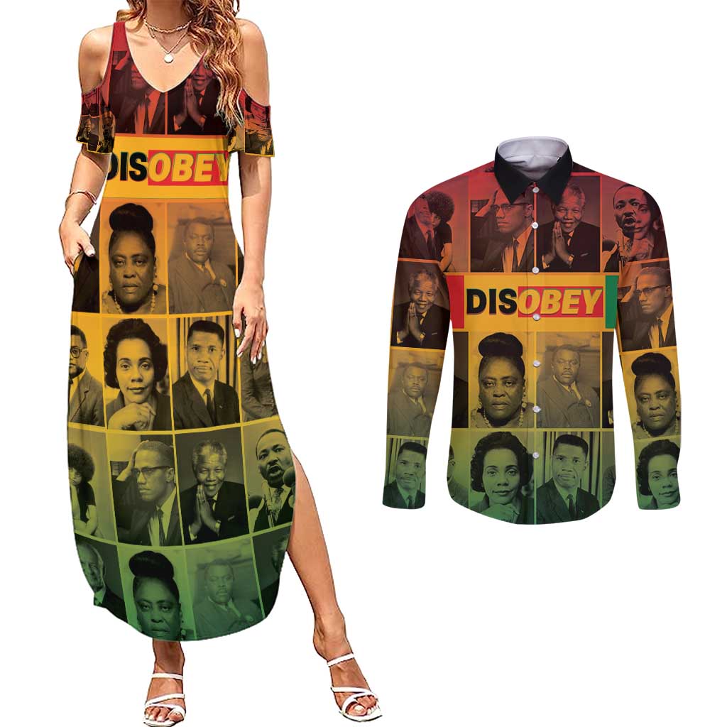 Disobey Black History Tribute Couples Matching Summer Maxi Dress and Long Sleeve Button Shirt Honoring the Civil Rights Legacy - Wonder Print Shop