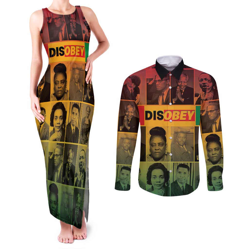 Disobey Black History Tribute Couples Matching Tank Maxi Dress and Long Sleeve Button Shirt Honoring the Civil Rights Legacy - Wonder Print Shop