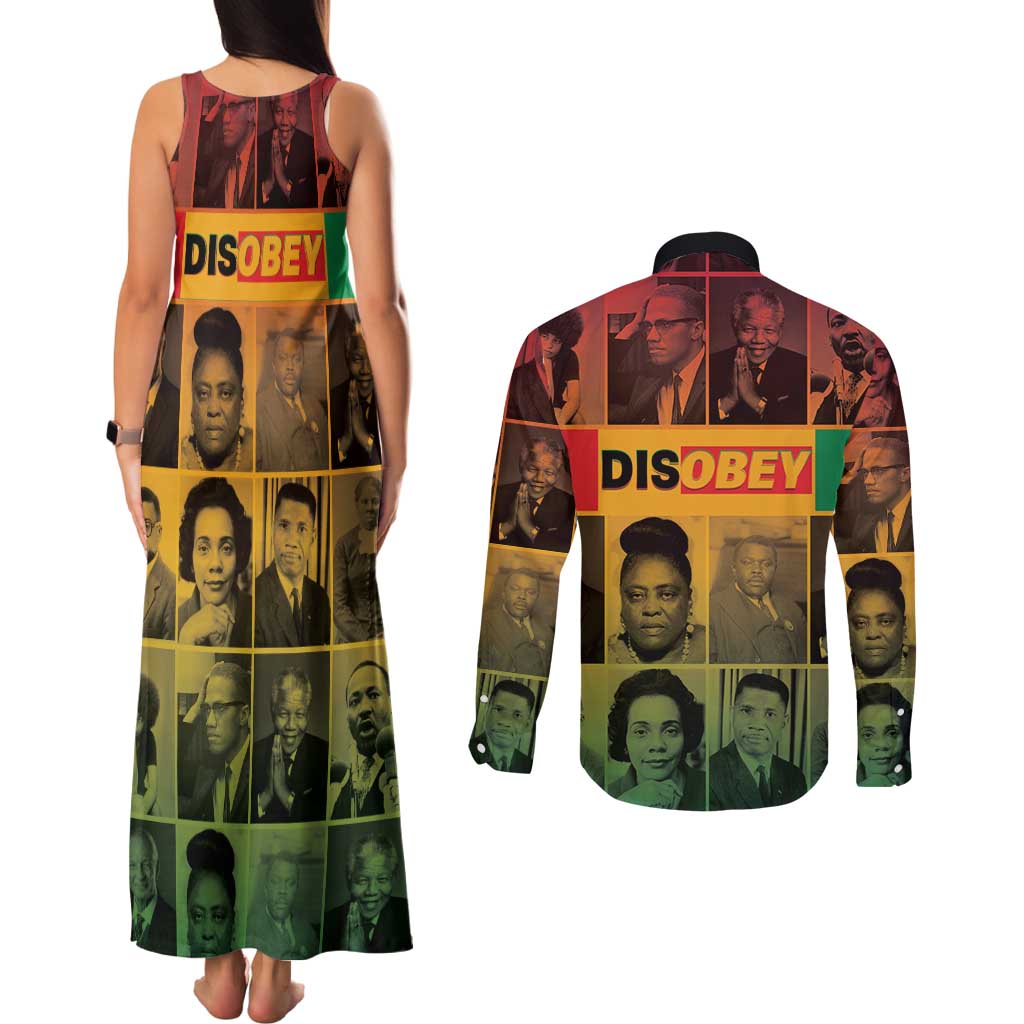 Disobey Black History Tribute Couples Matching Tank Maxi Dress and Long Sleeve Button Shirt Honoring the Civil Rights Legacy - Wonder Print Shop