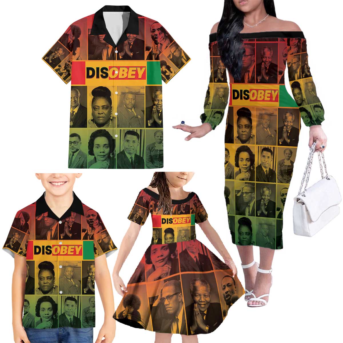 Disobey Black History Tribute Family Matching Off The Shoulder Long Sleeve Dress and Hawaiian Shirt Honoring the Civil Rights Legacy - Wonder Print Shop