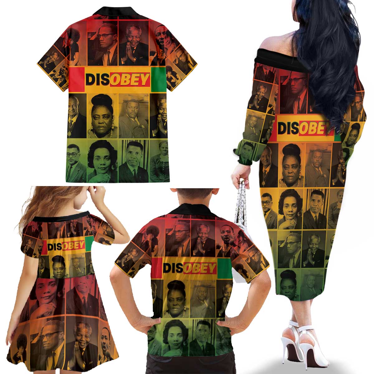 Disobey Black History Tribute Family Matching Off The Shoulder Long Sleeve Dress and Hawaiian Shirt Honoring the Civil Rights Legacy - Wonder Print Shop