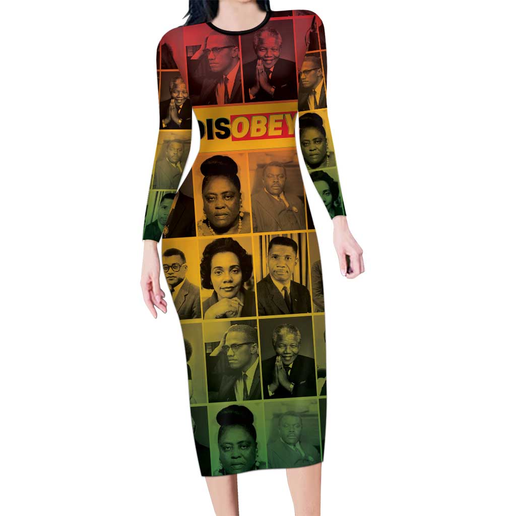 Disobey Black History Tribute Long Sleeve Bodycon Dress Honoring the Civil Rights Legacy - Wonder Print Shop