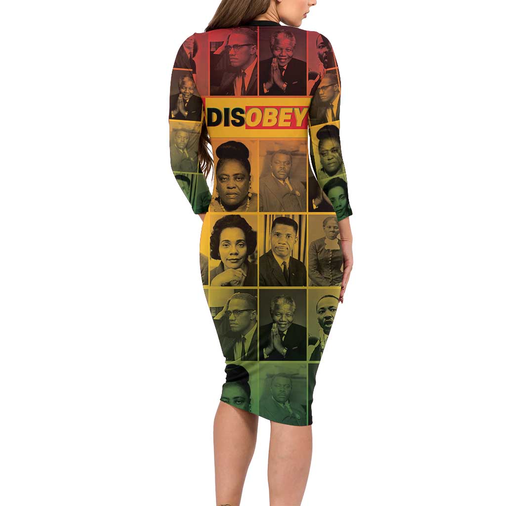 Disobey Black History Tribute Long Sleeve Bodycon Dress Honoring the Civil Rights Legacy - Wonder Print Shop