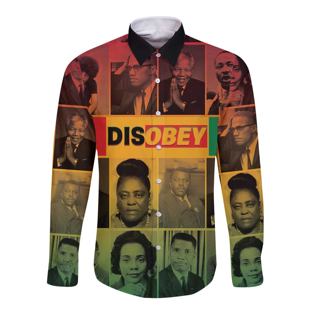 Disobey Black History Tribute Long Sleeve Button Shirt Honoring the Civil Rights Legacy - Wonder Print Shop