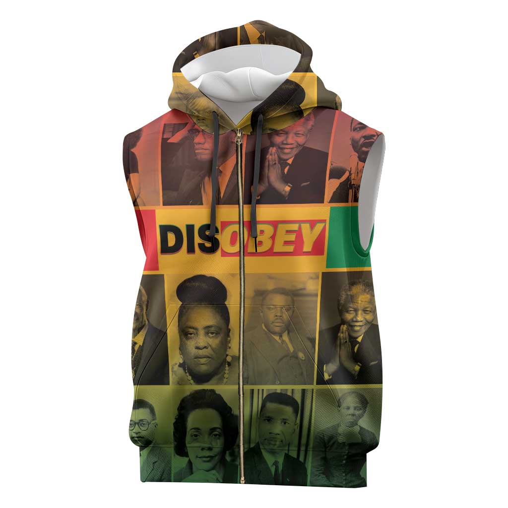 Disobey Black History Tribute Sleeveless Zip Hoodie Honoring the Civil Rights Legacy - Wonder Print Shop