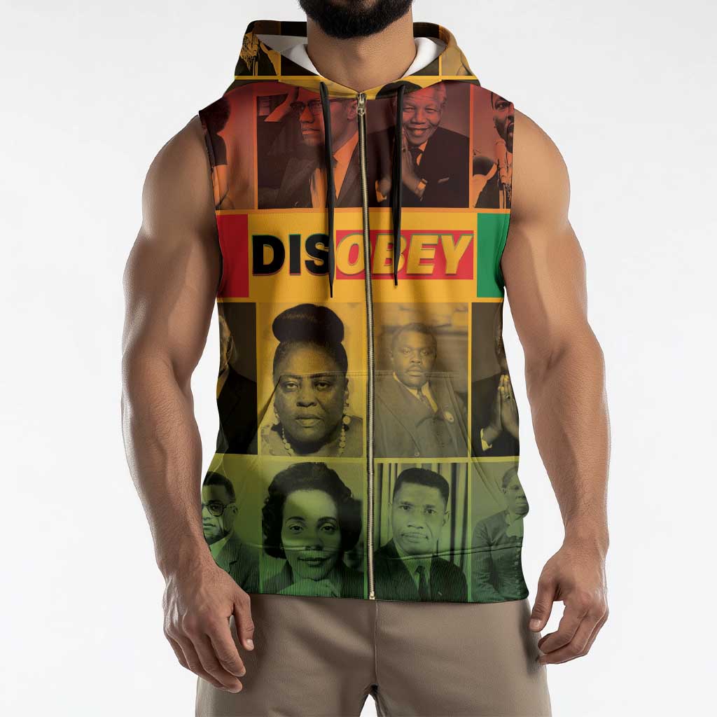 Disobey Black History Tribute Sleeveless Zip Hoodie Honoring the Civil Rights Legacy - Wonder Print Shop