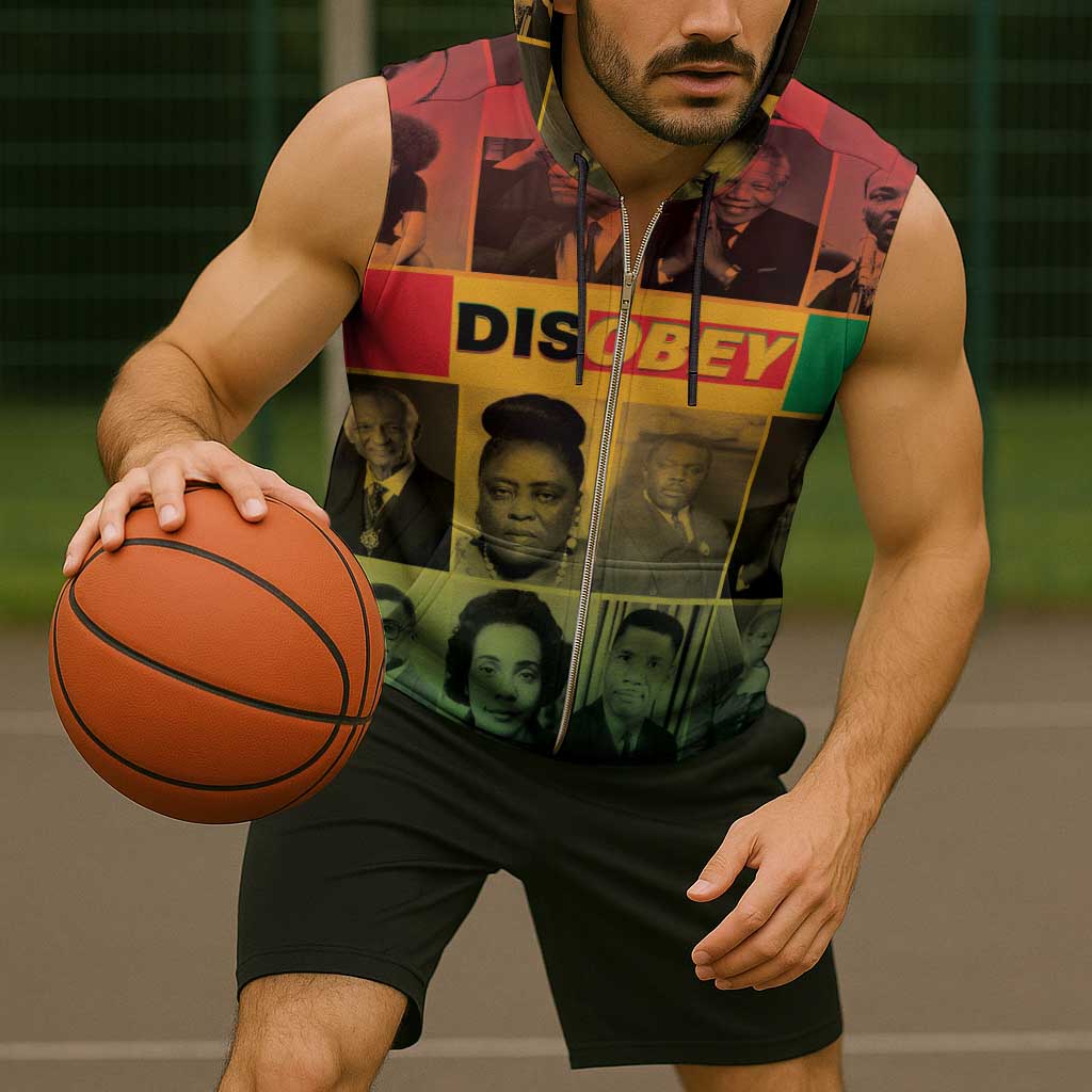 Disobey Black History Tribute Sleeveless Zip Hoodie Honoring the Civil Rights Legacy - Wonder Print Shop