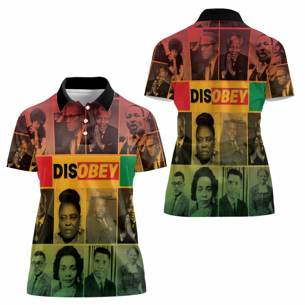 Disobey Black History Tribute Women Polo Shirt Honoring the Civil Rights Legacy - Wonder Print Shop