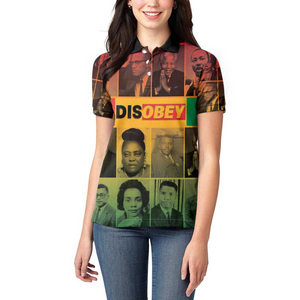 Disobey Black History Tribute Women Polo Shirt Honoring the Civil Rights Legacy - Wonder Print Shop
