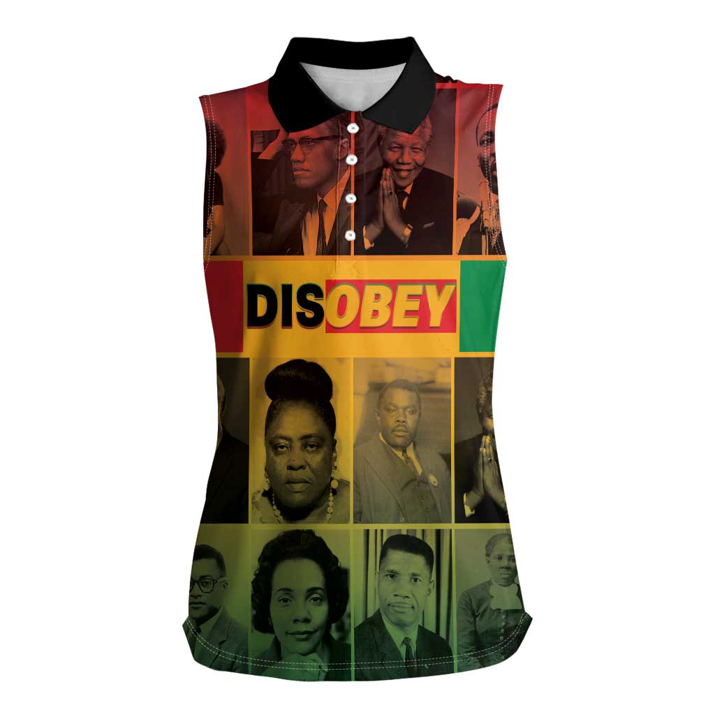 Disobey Black History Tribute Women Sleeveless Polo Shirt Honoring the Civil Rights Legacy - Wonder Print Shop