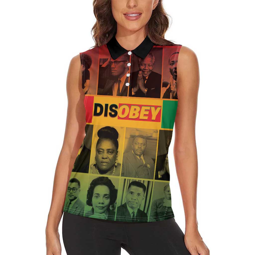 Disobey Black History Tribute Women Sleeveless Polo Shirt Honoring the Civil Rights Legacy - Wonder Print Shop