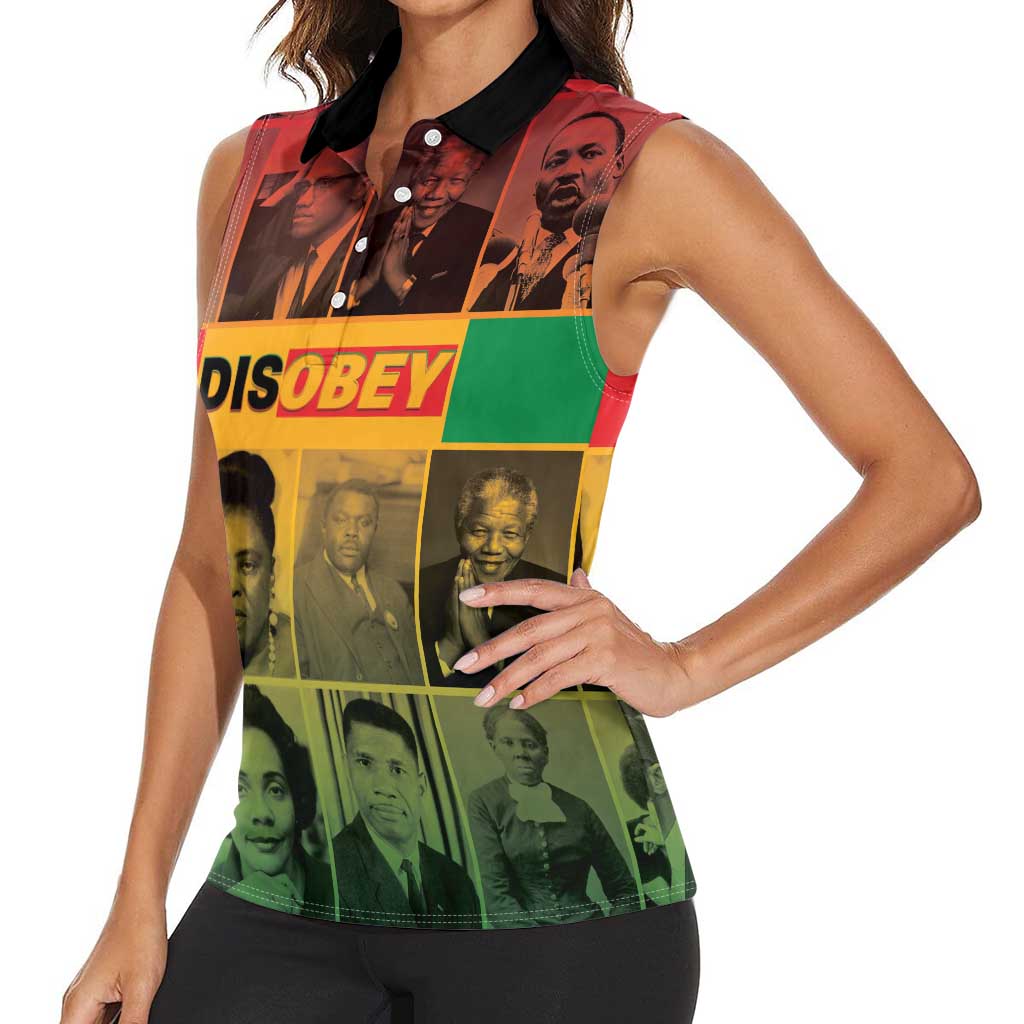 Disobey Black History Tribute Women Sleeveless Polo Shirt Honoring the Civil Rights Legacy - Wonder Print Shop
