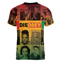 Disobey Black History Tribute Women V-Neck T-Shirt Honoring the Civil Rights Legacy - Wonder Print Shop
