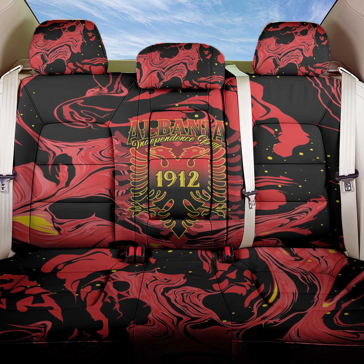 Happy Albania Independence Day Back Car Seat Cover Albanian Eagle - Wonder Print Shop