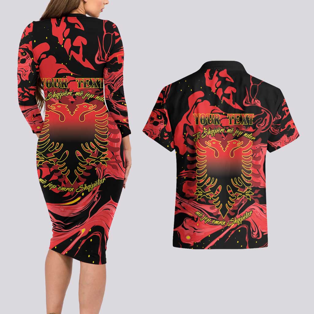 Happy Albania Independence Day Couples Matching Long Sleeve Bodycon Dress and Hawaiian Shirt Albanian Eagle - Wonder Print Shop