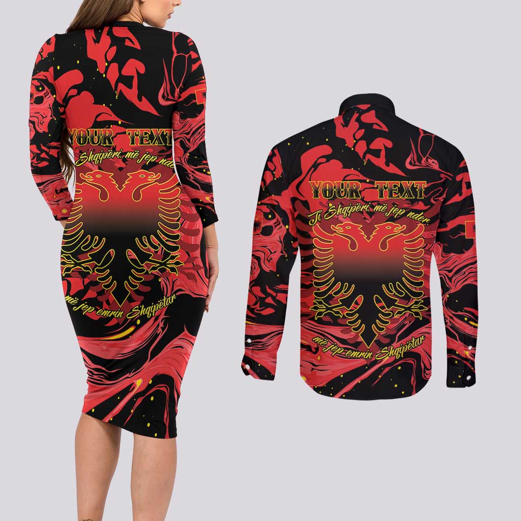 Happy Albania Independence Day Couples Matching Long Sleeve Bodycon Dress and Long Sleeve Button Shirt Albanian Eagle - Wonder Print Shop