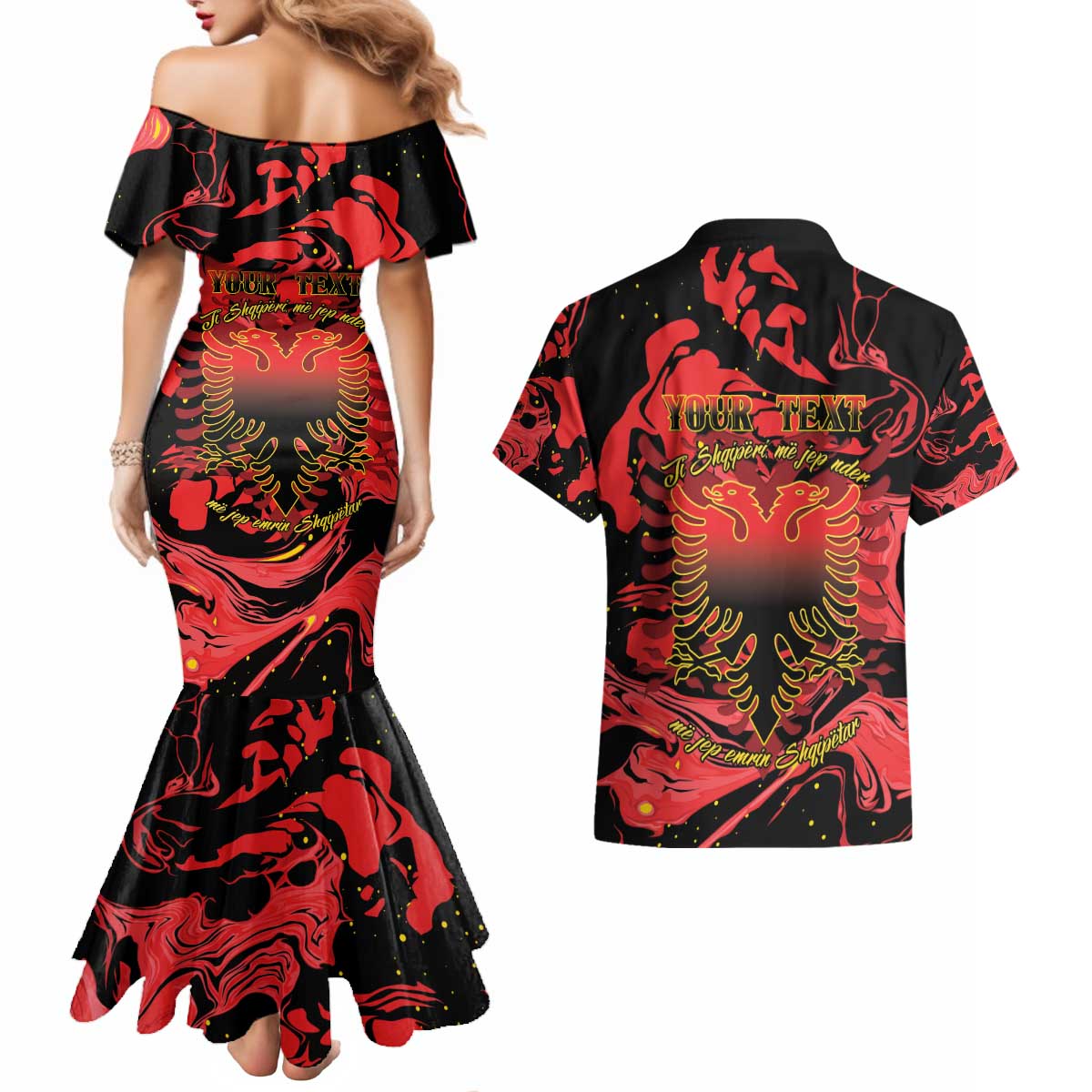 Happy Albania Independence Day Couples Matching Mermaid Dress and Hawaiian Shirt Albanian Eagle - Wonder Print Shop