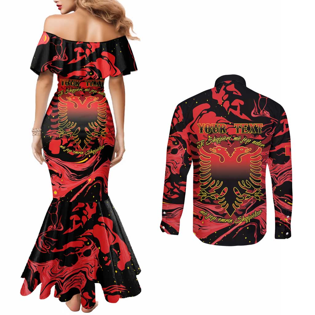 Happy Albania Independence Day Couples Matching Mermaid Dress and Long Sleeve Button Shirt Albanian Eagle - Wonder Print Shop