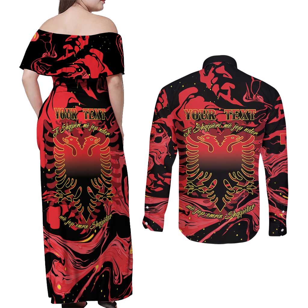Happy Albania Independence Day Couples Matching Off Shoulder Maxi Dress and Long Sleeve Button Shirt Albanian Eagle - Wonder Print Shop