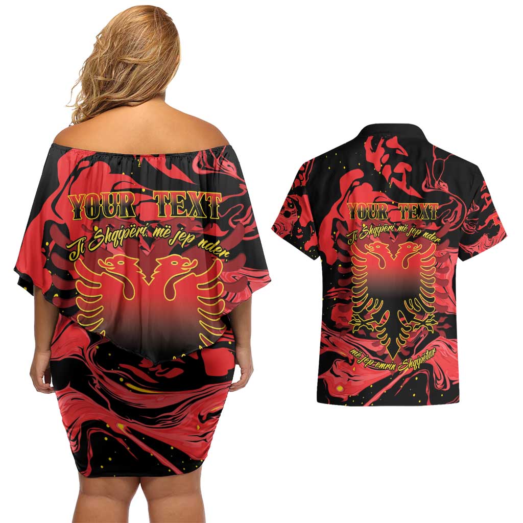 Happy Albania Independence Day Couples Matching Off Shoulder Short Dress and Hawaiian Shirt Albanian Eagle - Wonder Print Shop