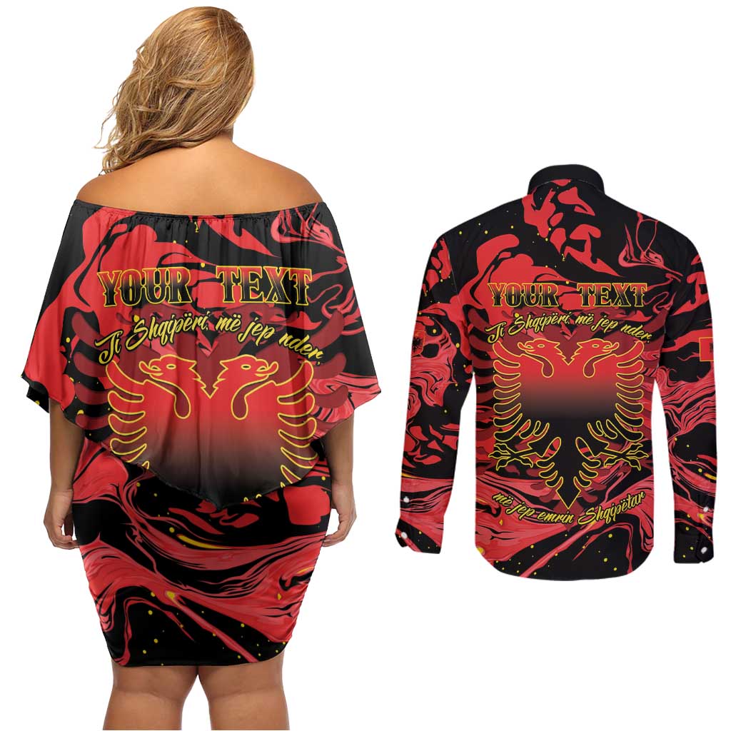 Happy Albania Independence Day Couples Matching Off Shoulder Short Dress and Long Sleeve Button Shirt Albanian Eagle - Wonder Print Shop