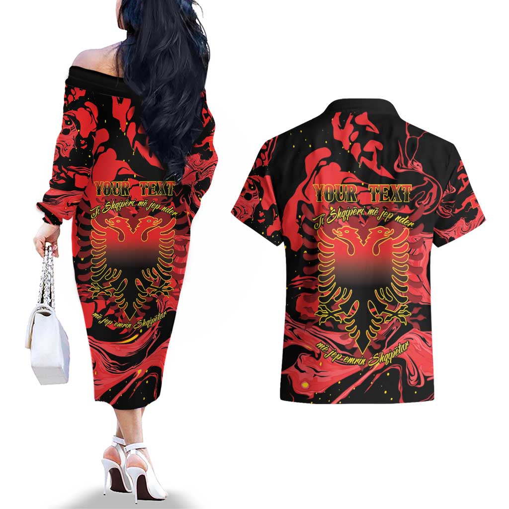 Happy Albania Independence Day Couples Matching Off The Shoulder Long Sleeve Dress and Hawaiian Shirt Albanian Eagle - Wonder Print Shop