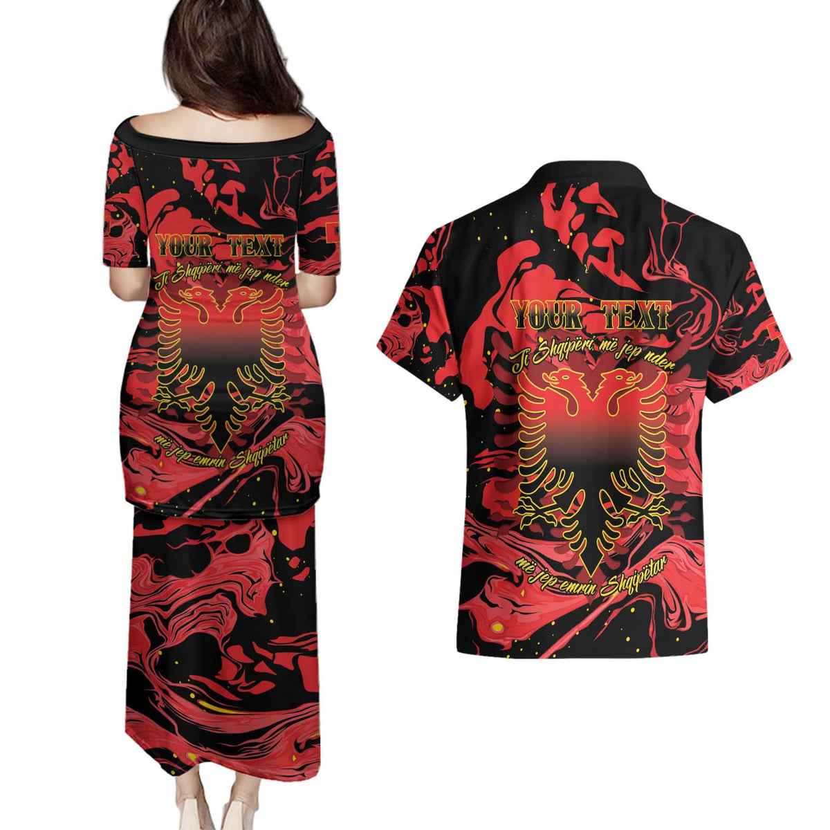 Happy Albania Independence Day Couples Matching Puletasi and Hawaiian Shirt Albanian Eagle - Wonder Print Shop