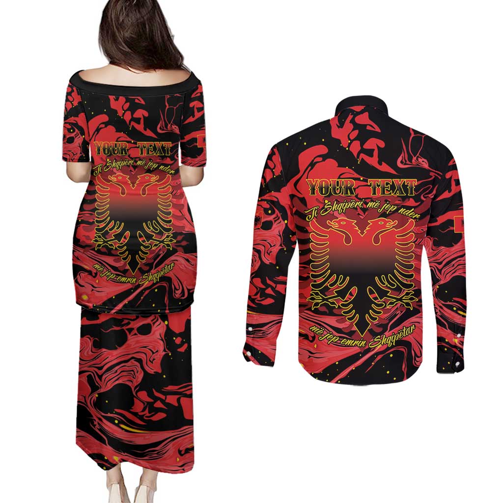 Happy Albania Independence Day Couples Matching Puletasi and Long Sleeve Button Shirt Albanian Eagle - Wonder Print Shop