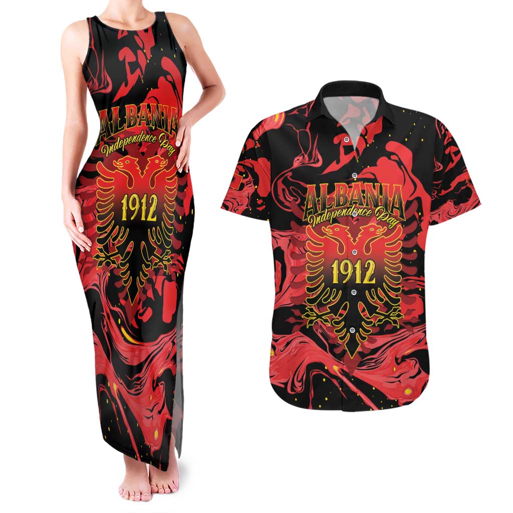 Happy Albania Independence Day Couples Matching Tank Maxi Dress and Hawaiian Shirt Albanian Eagle - Wonder Print Shop