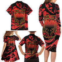 Happy Albania Independence Day Family Matching Long Sleeve Bodycon Dress and Hawaiian Shirt Albanian Eagle - Wonder Print Shop