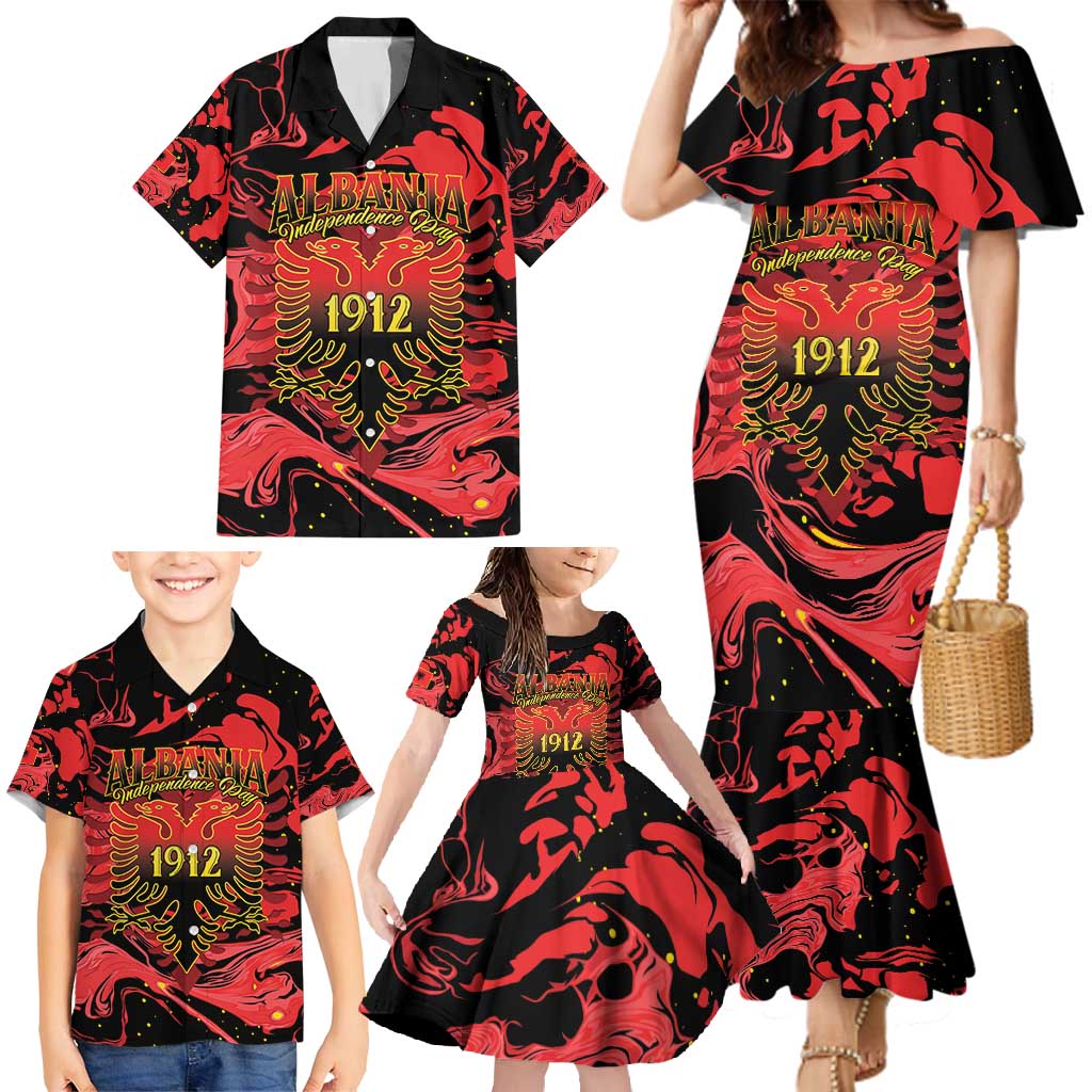 Happy Albania Independence Day Family Matching Mermaid Dress and Hawaiian Shirt Albanian Eagle - Wonder Print Shop