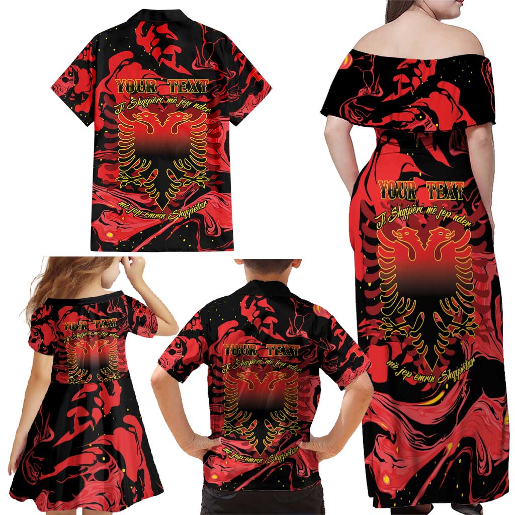 Happy Albania Independence Day Family Matching Off Shoulder Maxi Dress and Hawaiian Shirt Albanian Eagle - Wonder Print Shop