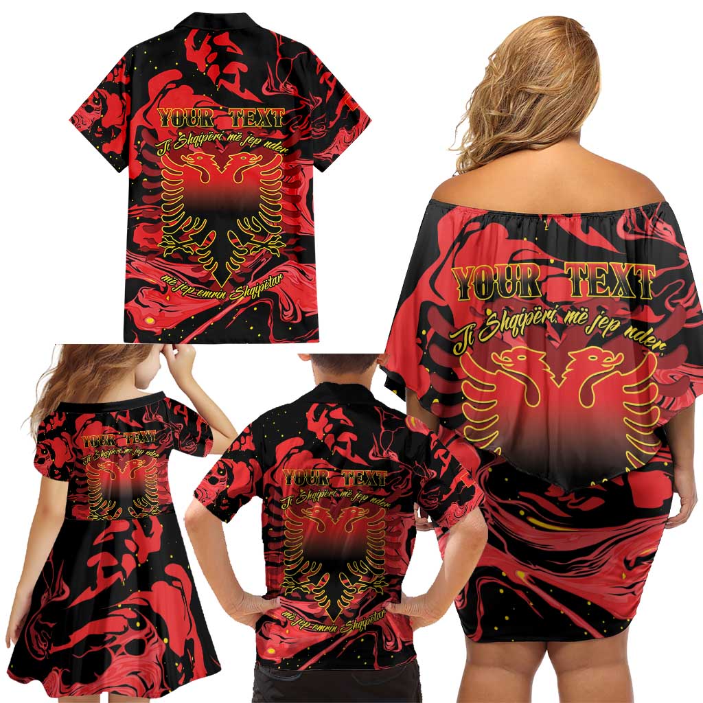 Happy Albania Independence Day Family Matching Off Shoulder Short Dress and Hawaiian Shirt Albanian Eagle - Wonder Print Shop