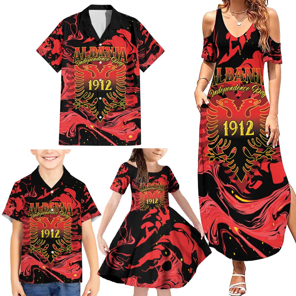 Happy Albania Independence Day Family Matching Summer Maxi Dress and Hawaiian Shirt Albanian Eagle - Wonder Print Shop