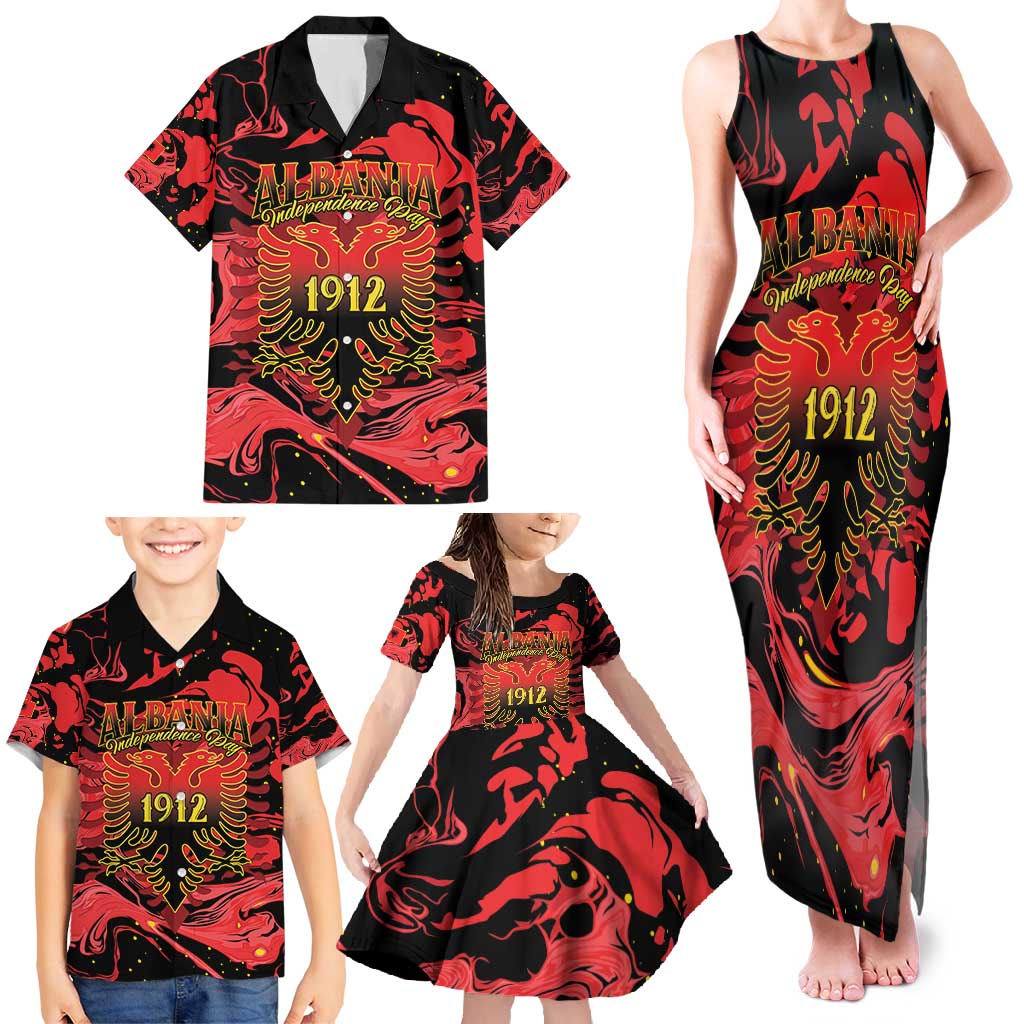 Happy Albania Independence Day Family Matching Tank Maxi Dress and Hawaiian Shirt Albanian Eagle - Wonder Print Shop