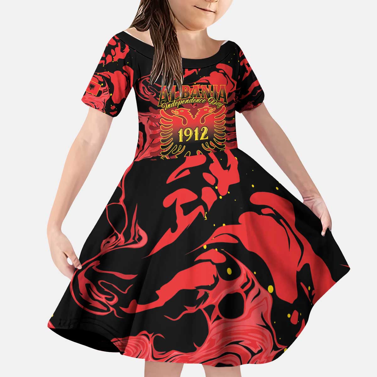 Happy Albania Independence Day Kid Short Sleeve Dress Albanian Eagle - Wonder Print Shop