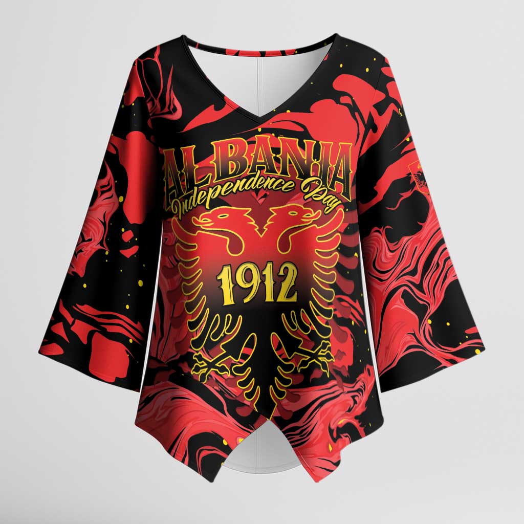 Happy Albania Independence Day Kimono Sleeve Blouse Albanian Eagle - Wonder Print Shop