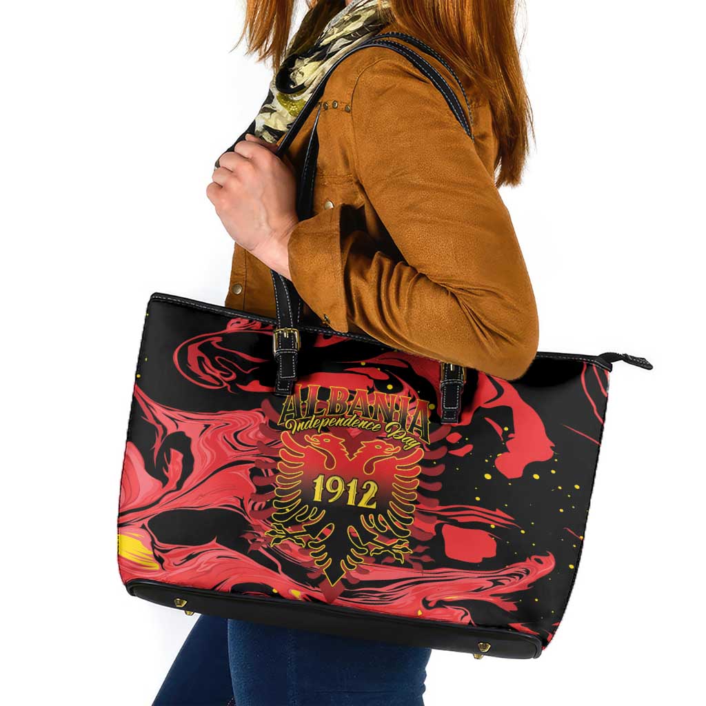Happy Albania Independence Day Leather Tote Bag Albanian Eagle - Wonder Print Shop