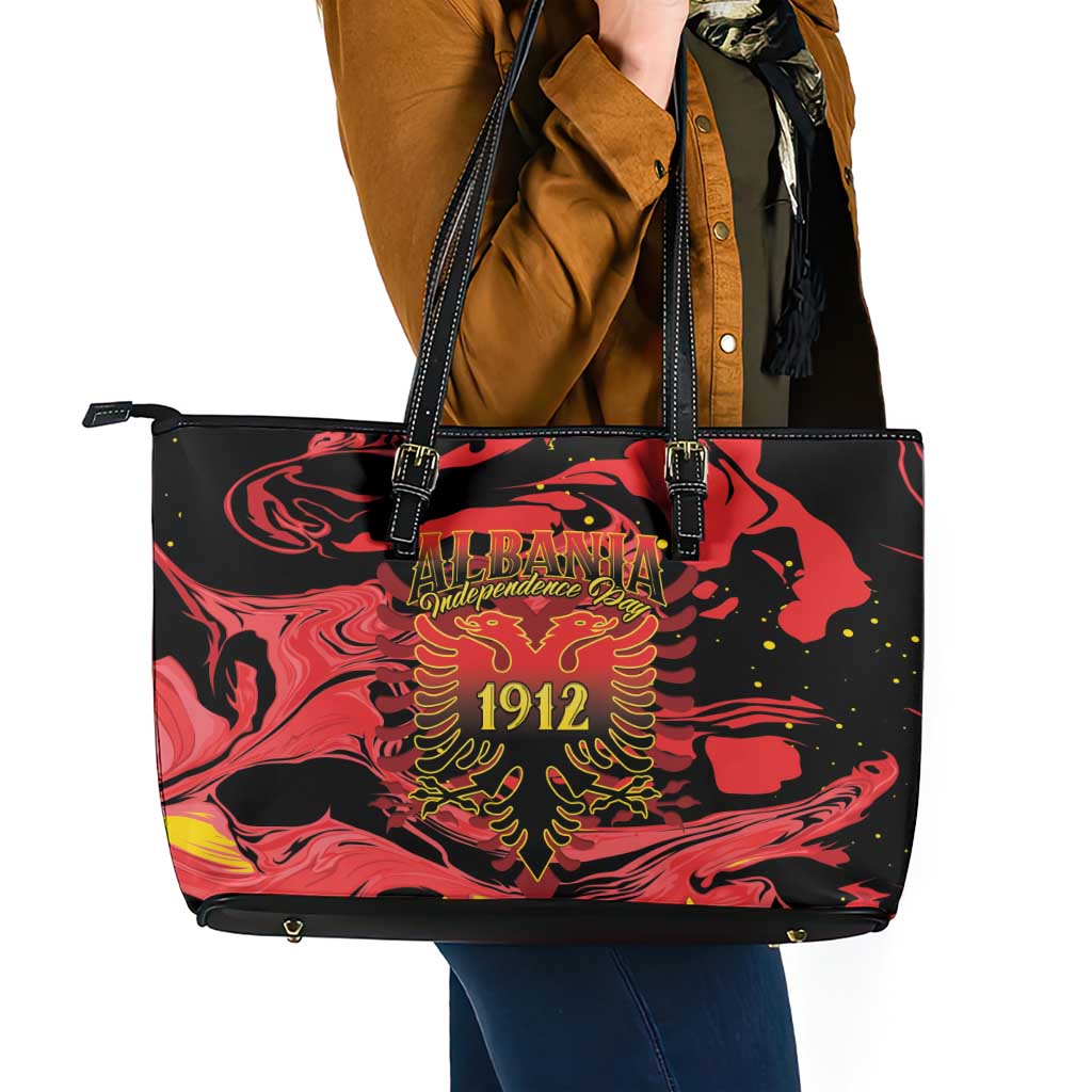 Happy Albania Independence Day Leather Tote Bag Albanian Eagle - Wonder Print Shop