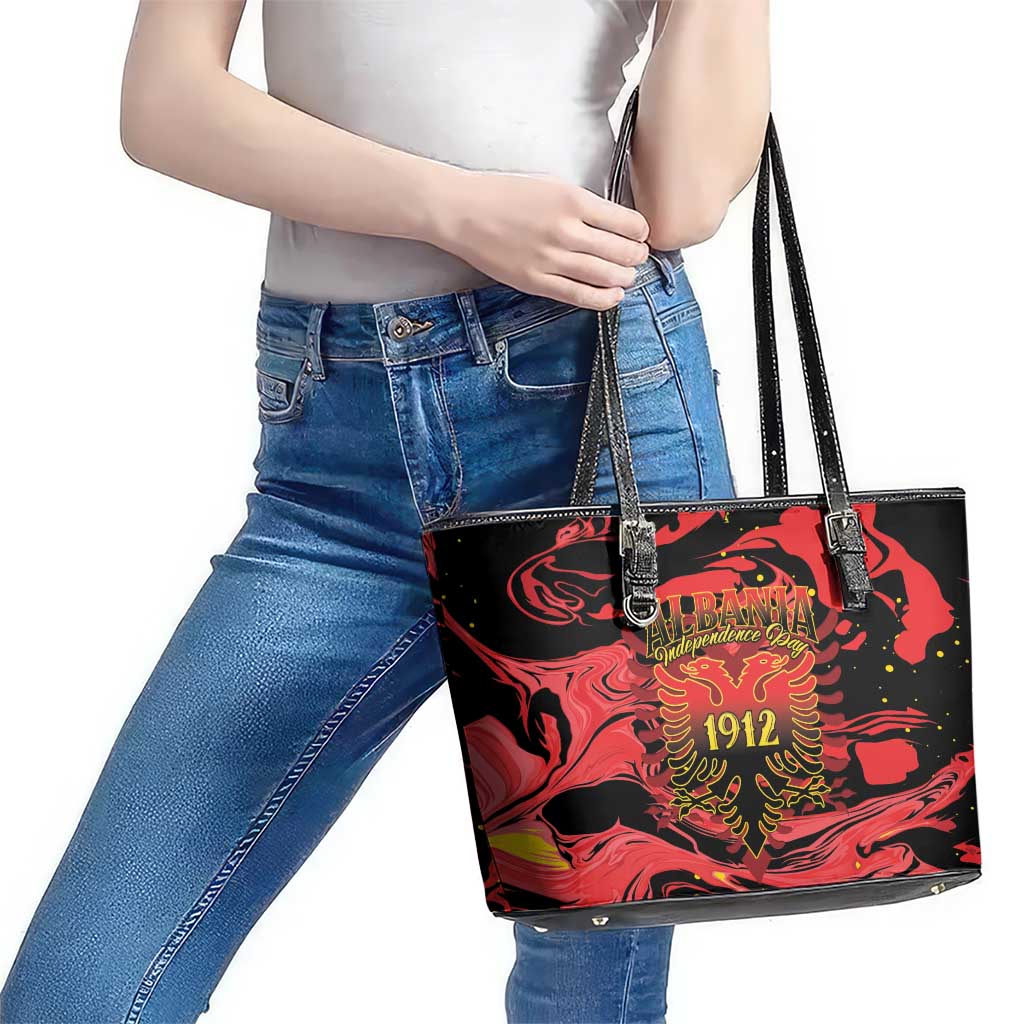 Happy Albania Independence Day Leather Tote Bag Albanian Eagle - Wonder Print Shop