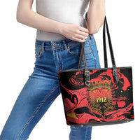 Happy Albania Independence Day Leather Tote Bag Albanian Eagle - Wonder Print Shop