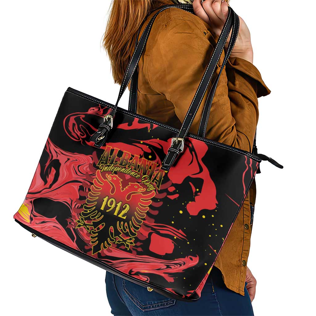Happy Albania Independence Day Leather Tote Bag Albanian Eagle - Wonder Print Shop