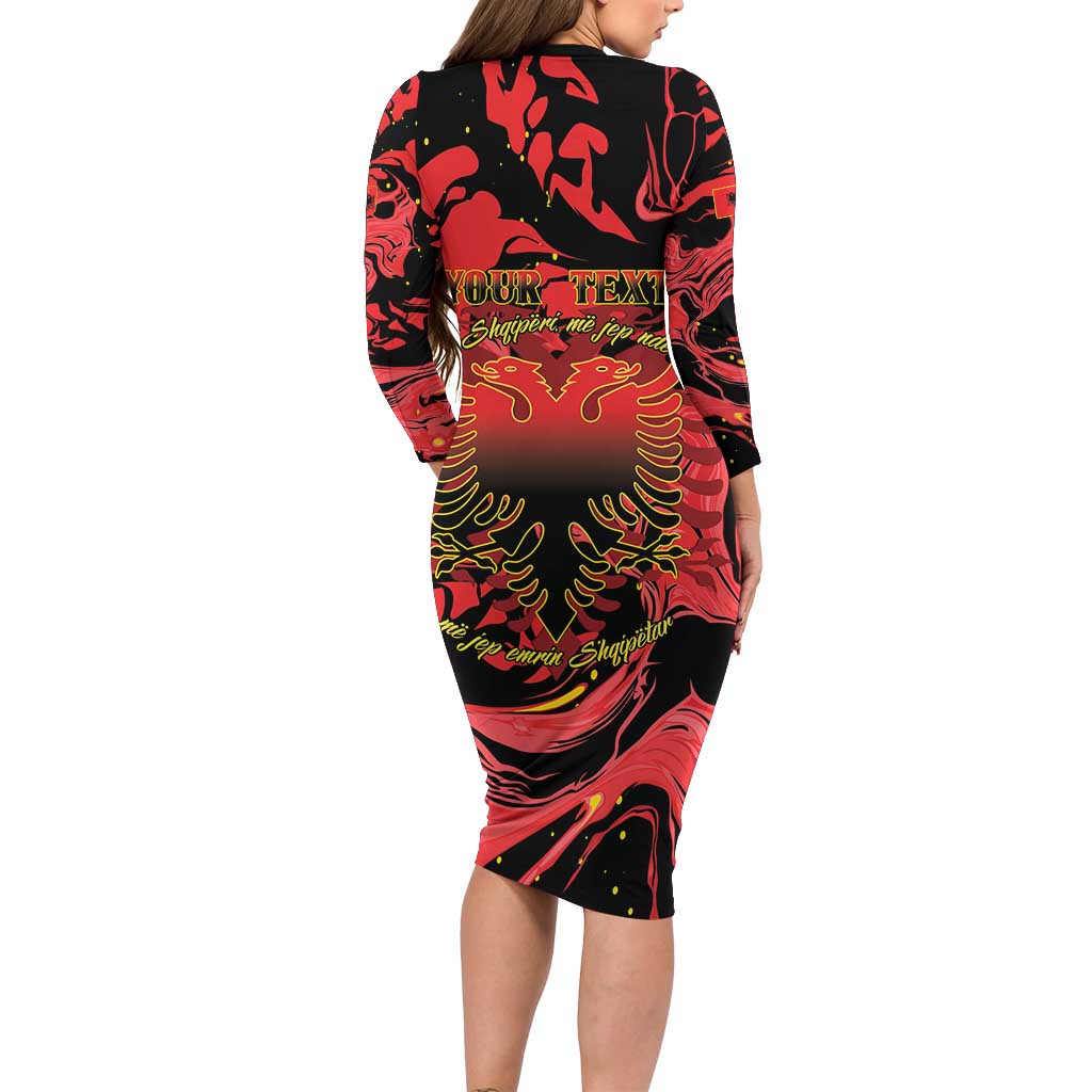 Happy Albania Independence Day Long Sleeve Bodycon Dress Albanian Eagle - Wonder Print Shop