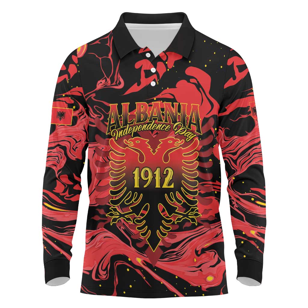Happy Albania Independence Day Long Sleeve Polo Shirt Albanian Eagle - Wonder Print Shop