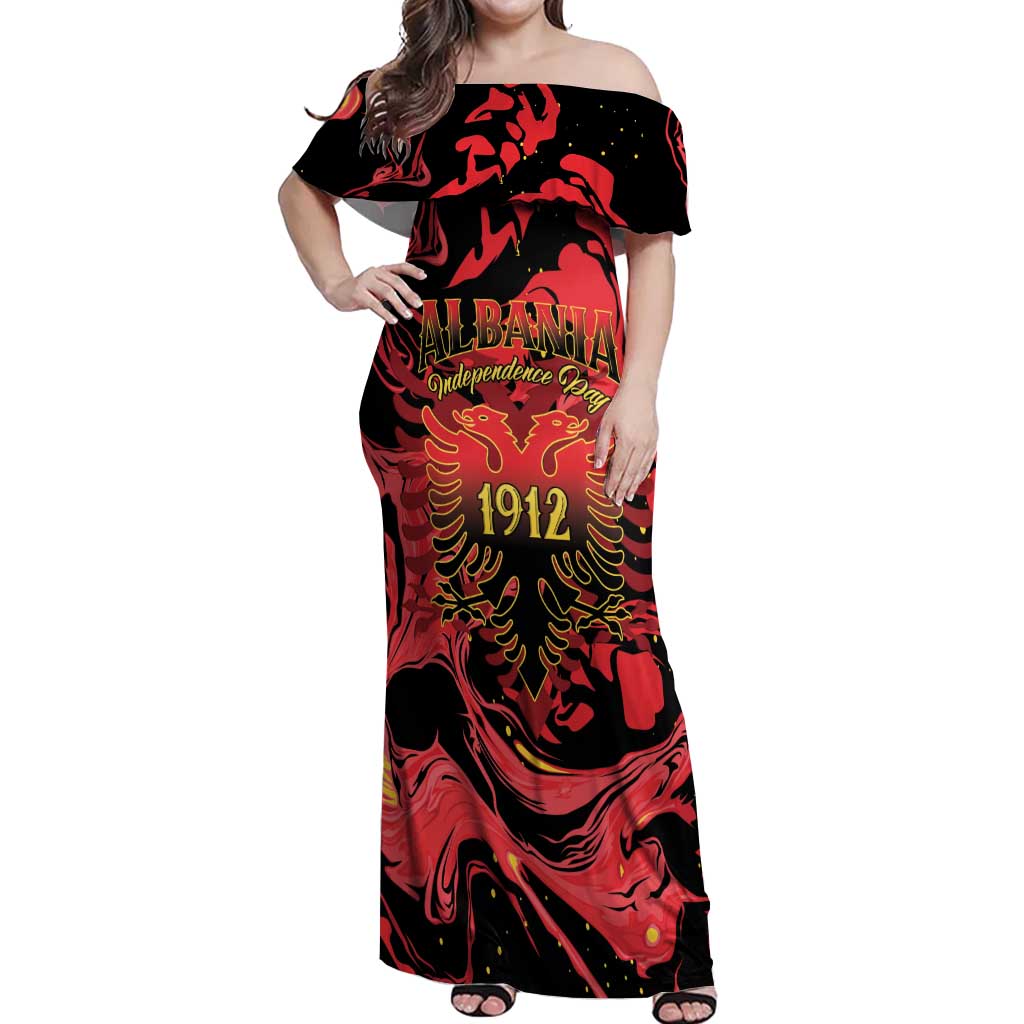 Happy Albania Independence Day Off Shoulder Maxi Dress Albanian Eagle - Wonder Print Shop