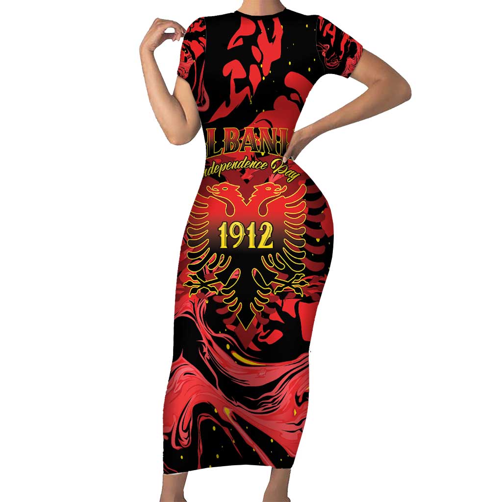 Happy Albania Independence Day Short Sleeve Bodycon Dress Albanian Eagle - Wonder Print Shop