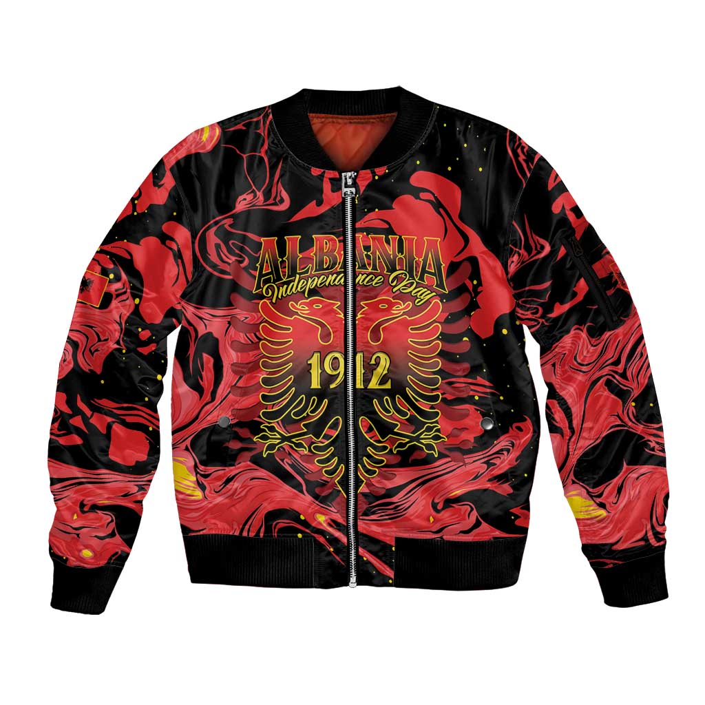 Happy Albania Independence Day Sleeve Zip Bomber Jacket Albanian Eagle - Wonder Print Shop